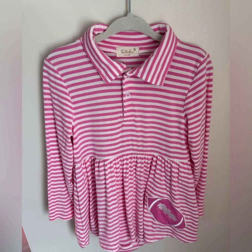 Tullabee Pink/White Striped Twirl Dress With Football Size 18-24M